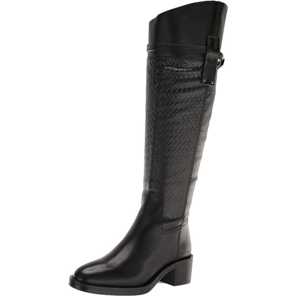 FRANCO SARTO Womens Black Colt Round Toe Block Heel Leather Boots Shoes 7 M